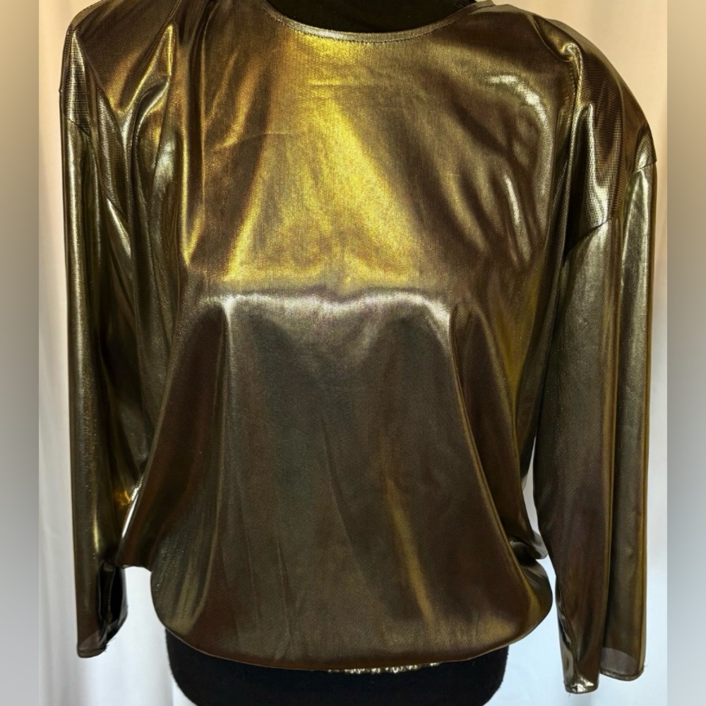 VTG Boston Maid Blouse Gold 80s Party Retro Medium
